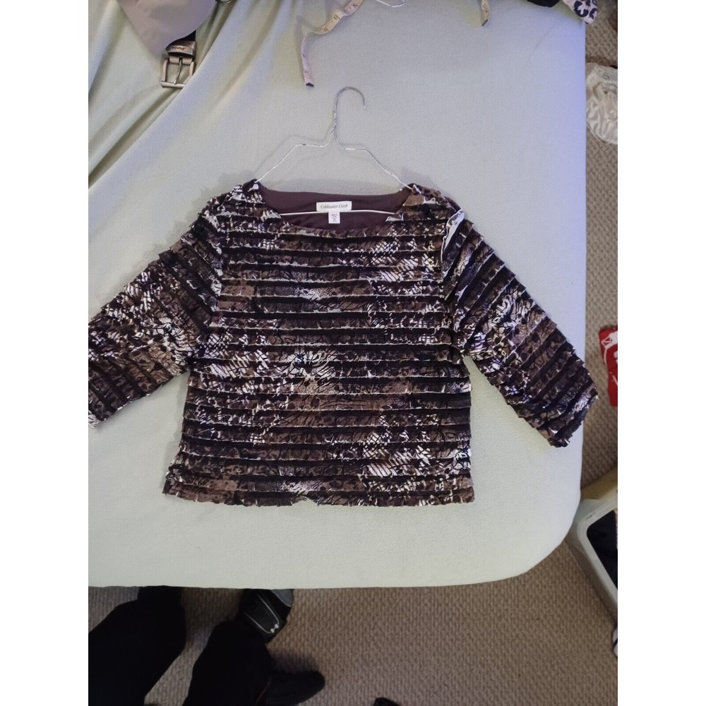 Coldwater Creek Womens Tiered Layered Blouse Medium 10 12 Brown White Ma…